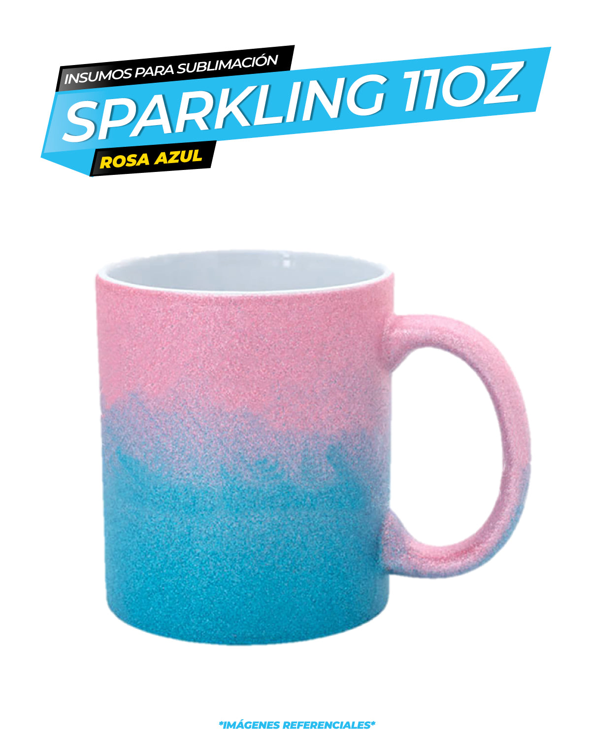 Taza Sparkling 11oz para Sublimación – Degradado Rosado a Celeste