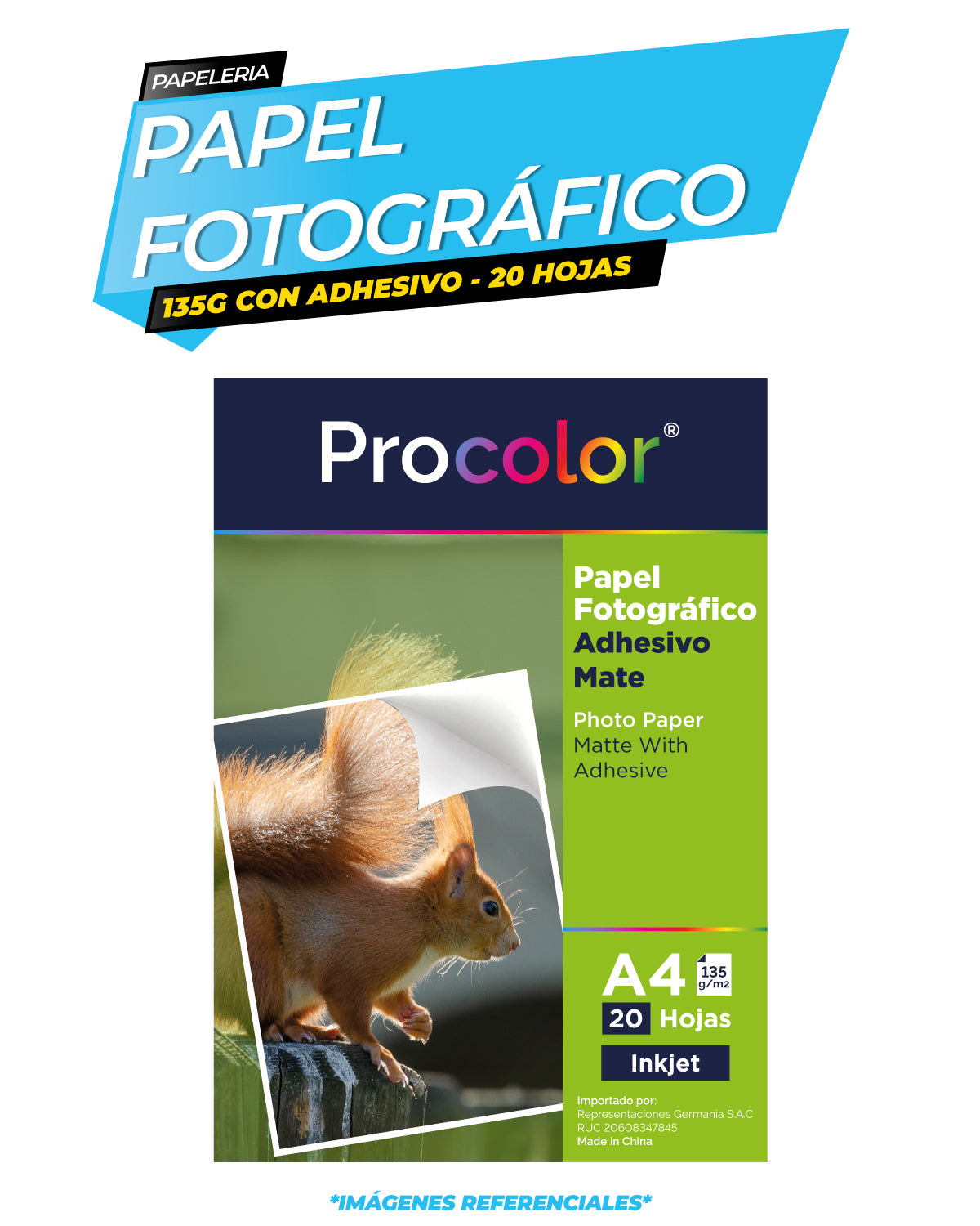Papel Fotográfico Adhesivo Mate 135 gr. A4-20H Procolor