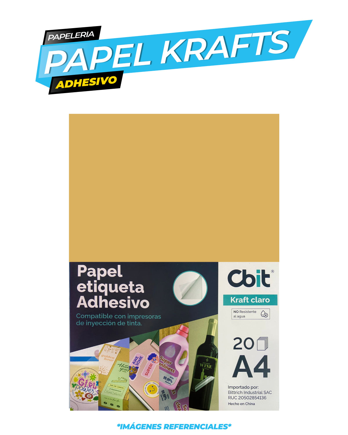 Papel Etiqueta Kraft Claro - A4 - 20 Hojas / Cbit