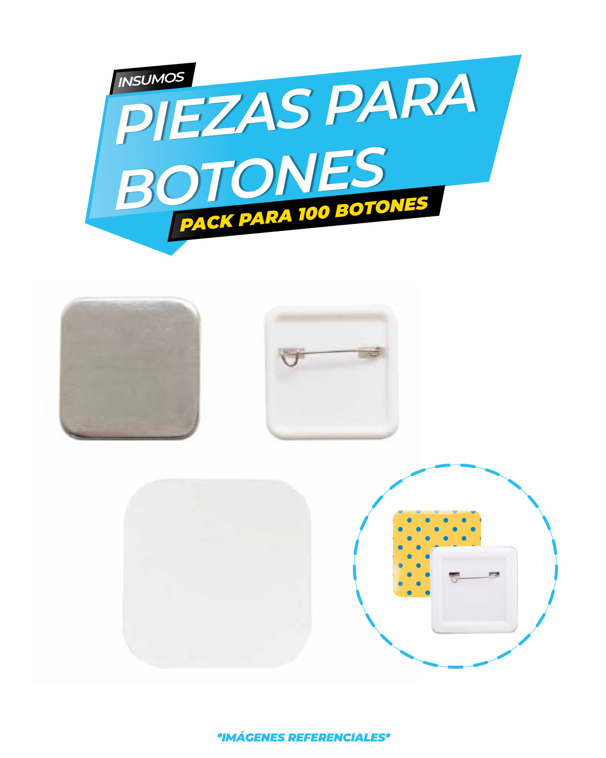 Pack Pines Cuadrado Base Plástico  - 50mm x 100 unidades / ALT