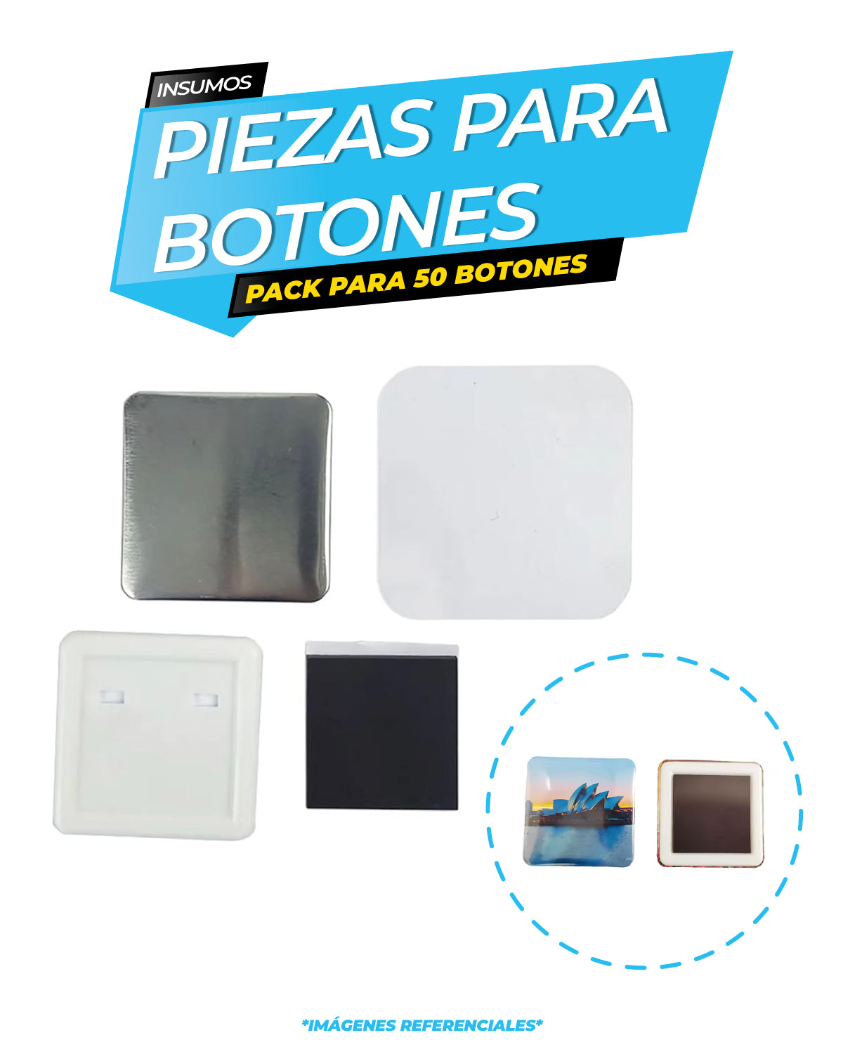 Pack Pines Cuadrado Imantado Base Plástico  - 50mm x 50 unidades / ALT