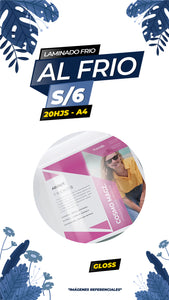 Laminado frio GLOSS / Pack 20 hojas A4