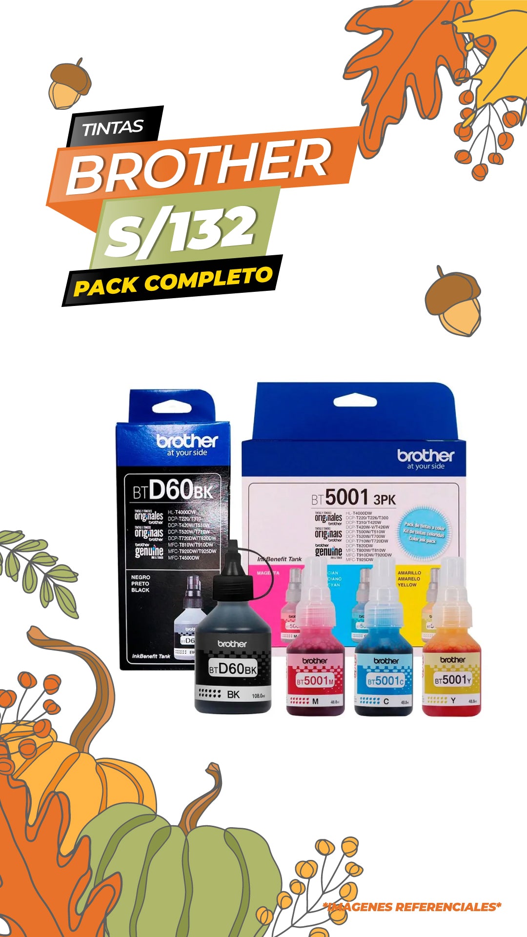 TINTA BROTHER BT5001 PACK 4 COLORES ORIGINALES