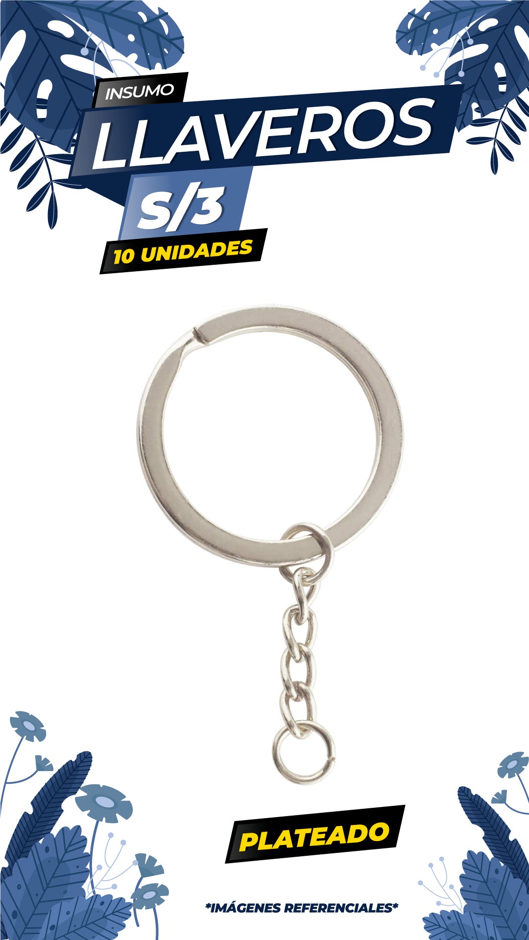 PACK ARGOLLA PARA LLAVEROS X 10 UNIDADES / PLATEADO