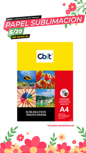 PAPEL PARA SUBLIMACION DE 100GMS PACK A4X100UND / CBIT
