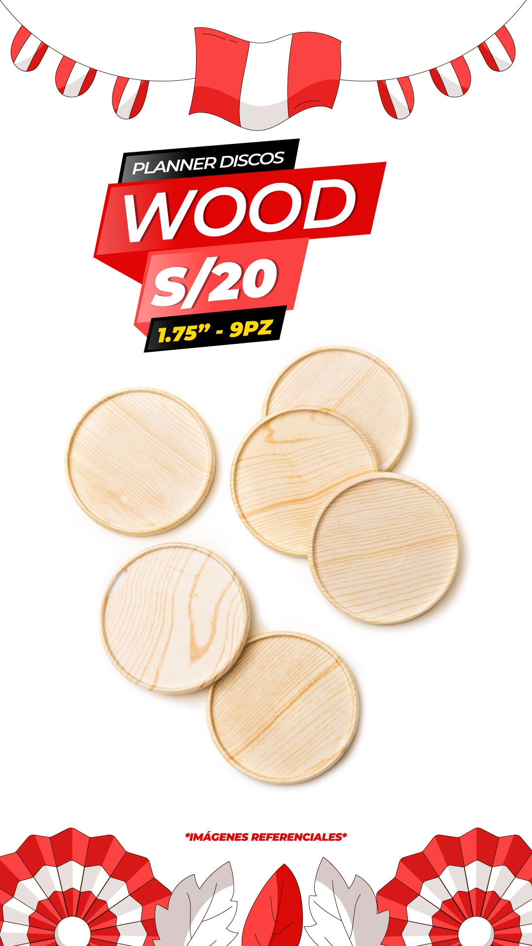 Planner Medium Discs 1.75" 9pc / Wood
