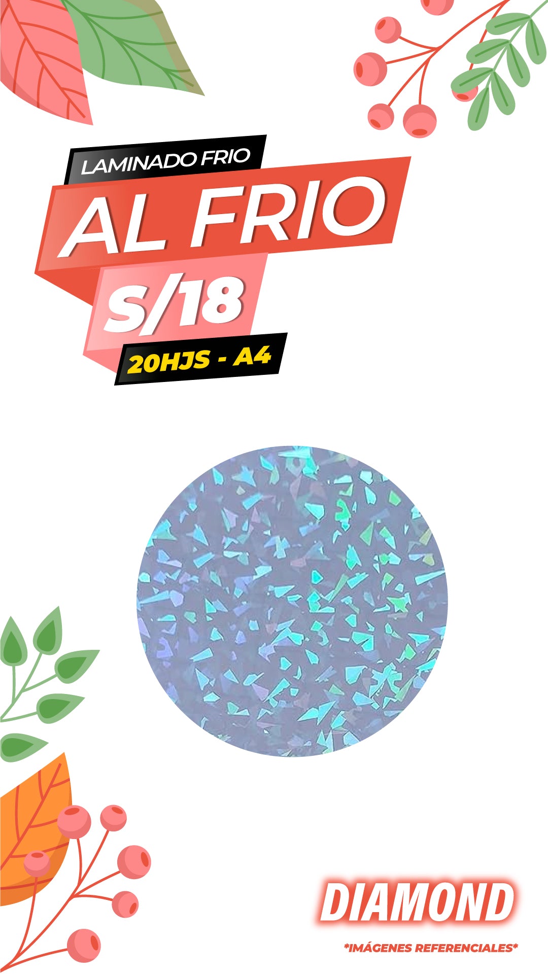 Laminado frio holográfico DIAMOND / Pack 20 hojas A4