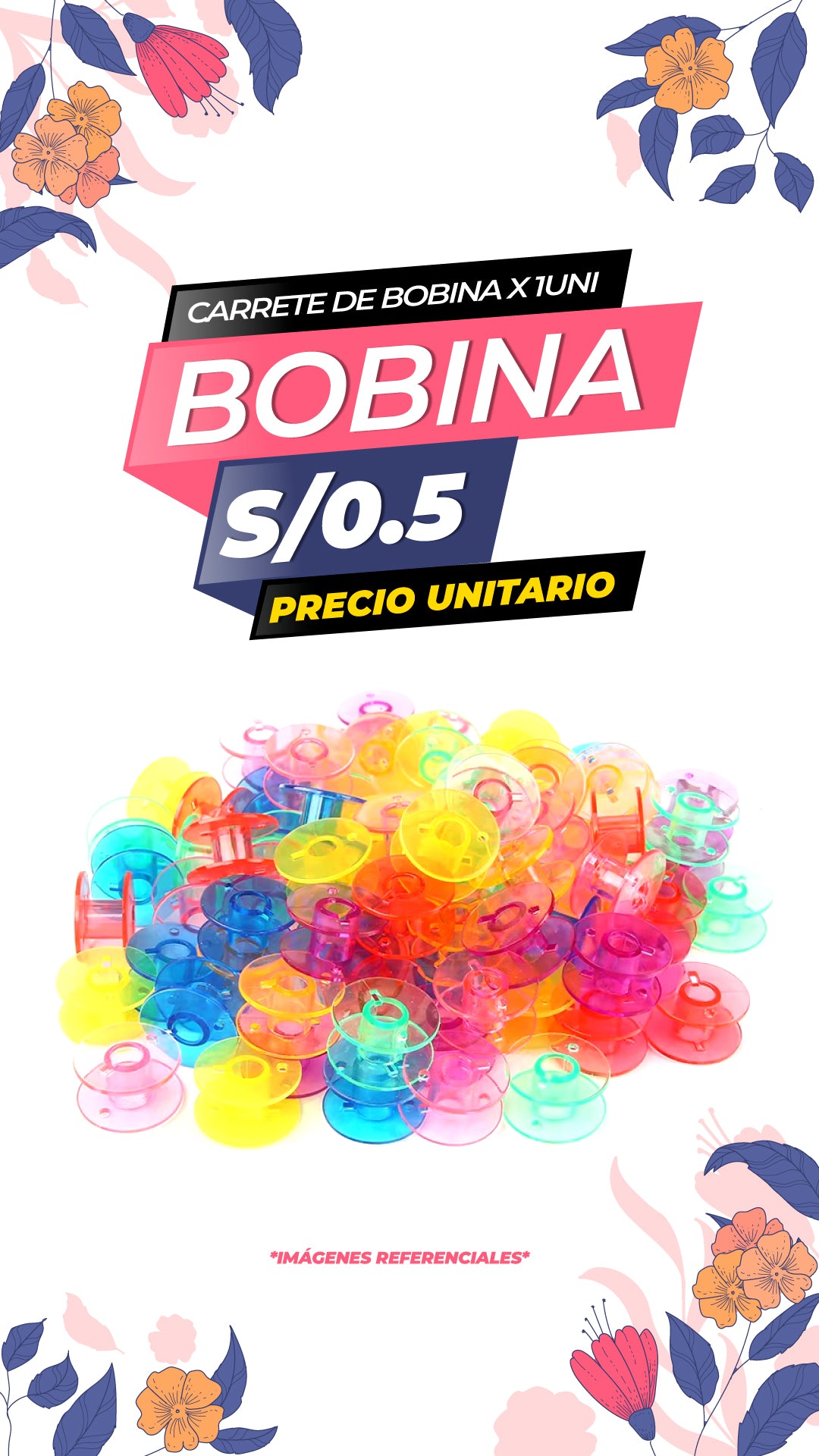CARRETE DE BOBINA DE PLASTICO DE COLORES / 1 UNIDAD