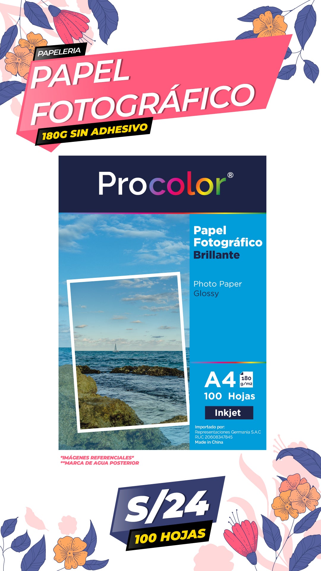 Papel Fotográfico Brillante 180 gr. A4-100H / PROCOLOR