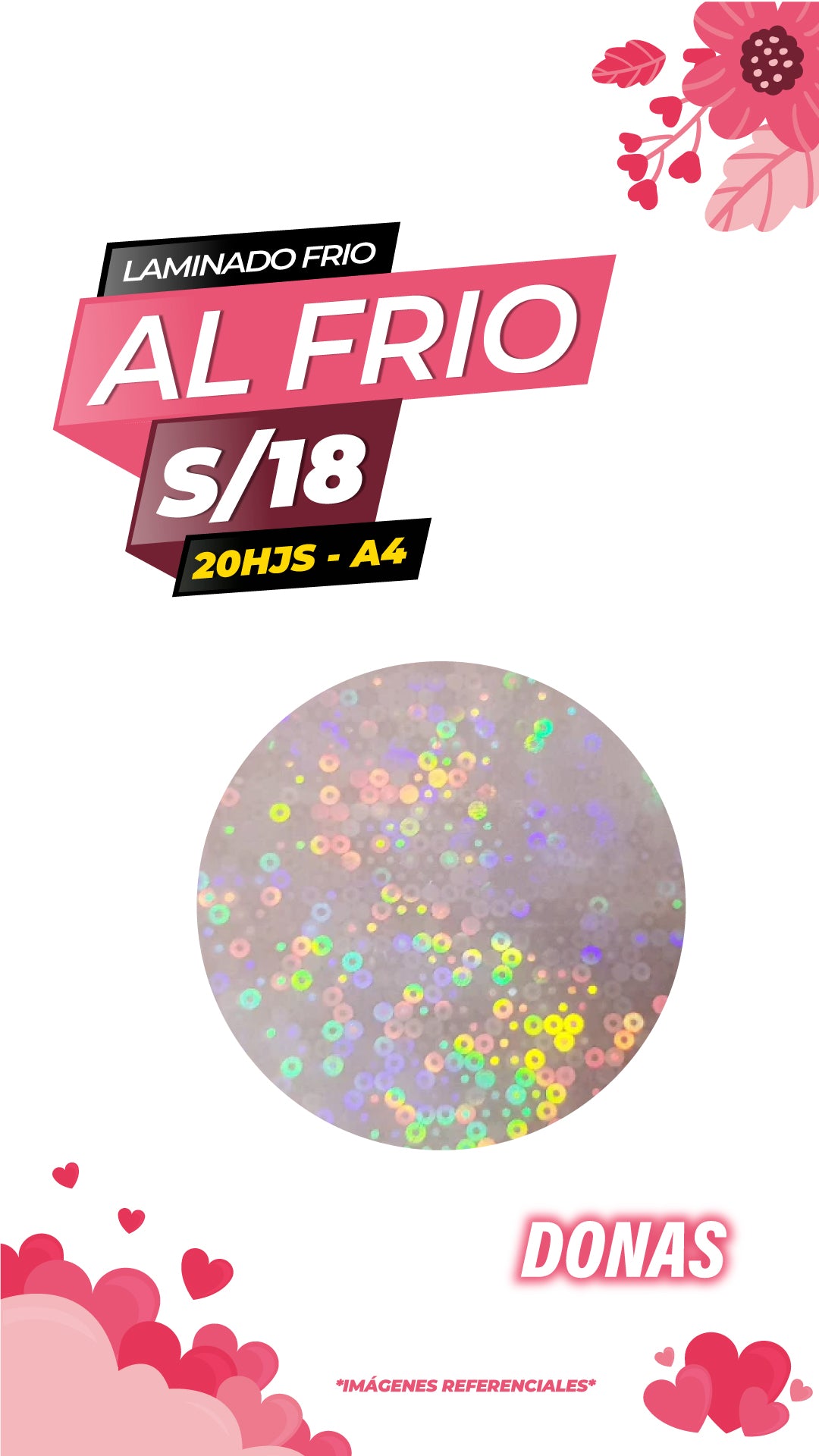 Laminado frio holográfico DONAS / Pack 20 hojas A4