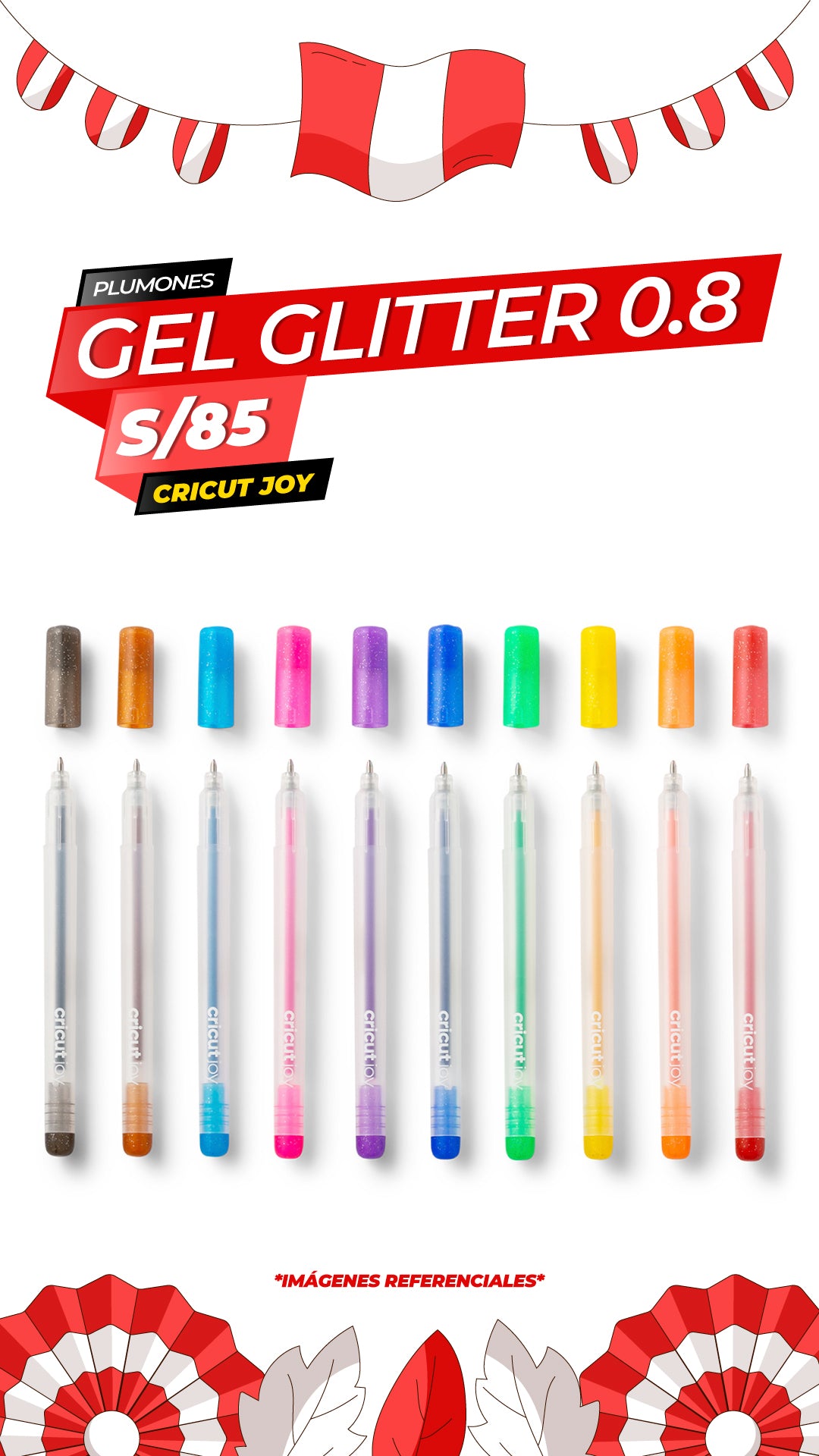 Boligrafos Glitter Gel Arcoiris 0,8 mm - 10 unidades / CRICUT JOY