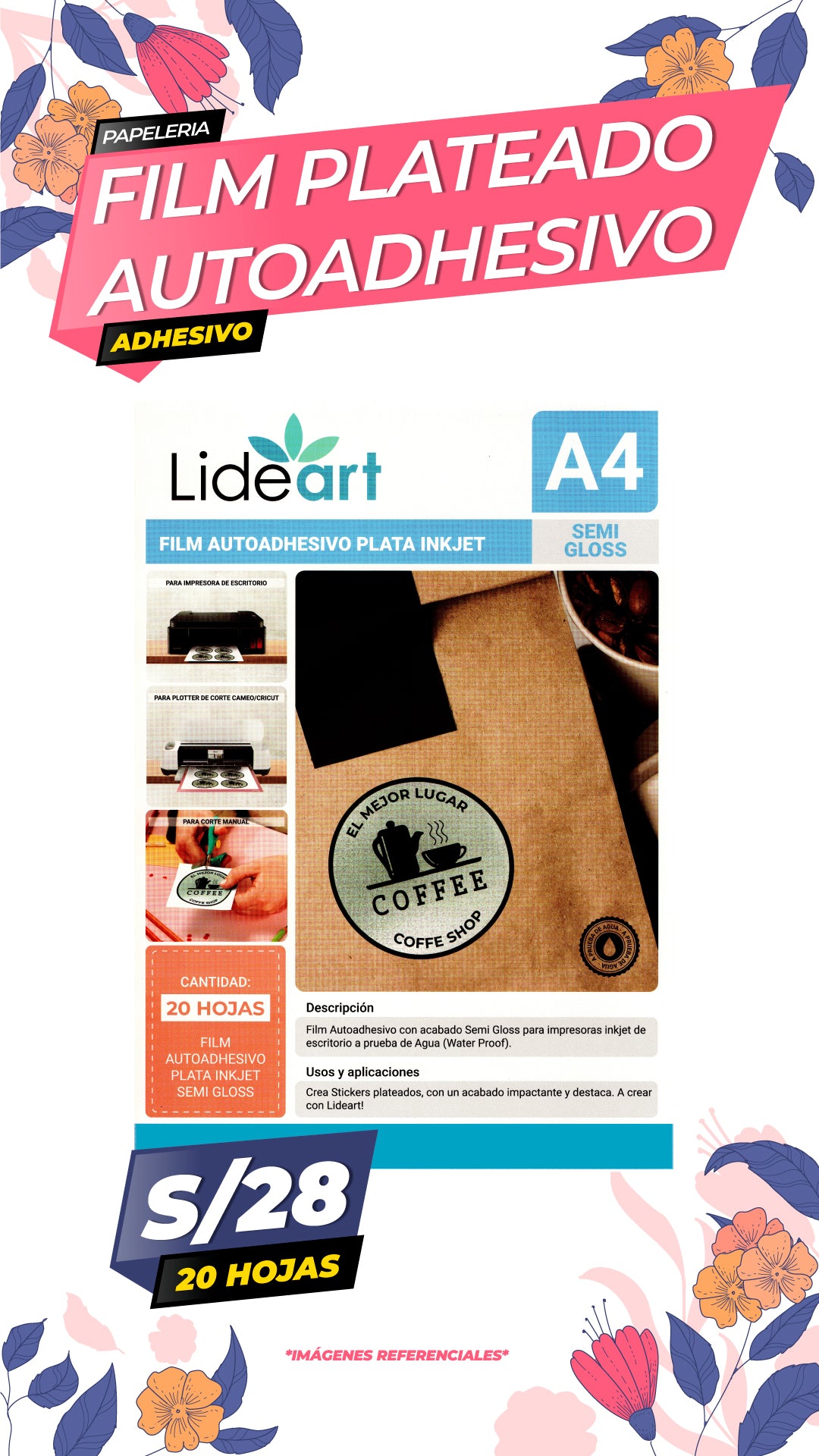 Film Plateado Semi Glossy Inkjet -  20 unidades A4 / LIDEART