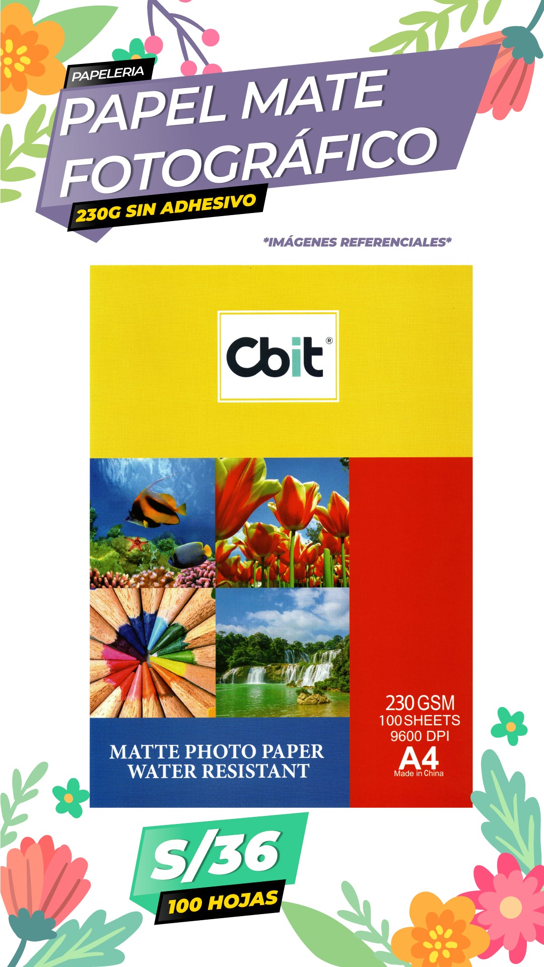 Papel Fotográfico Mate 230 gr. A4-100H Cbit