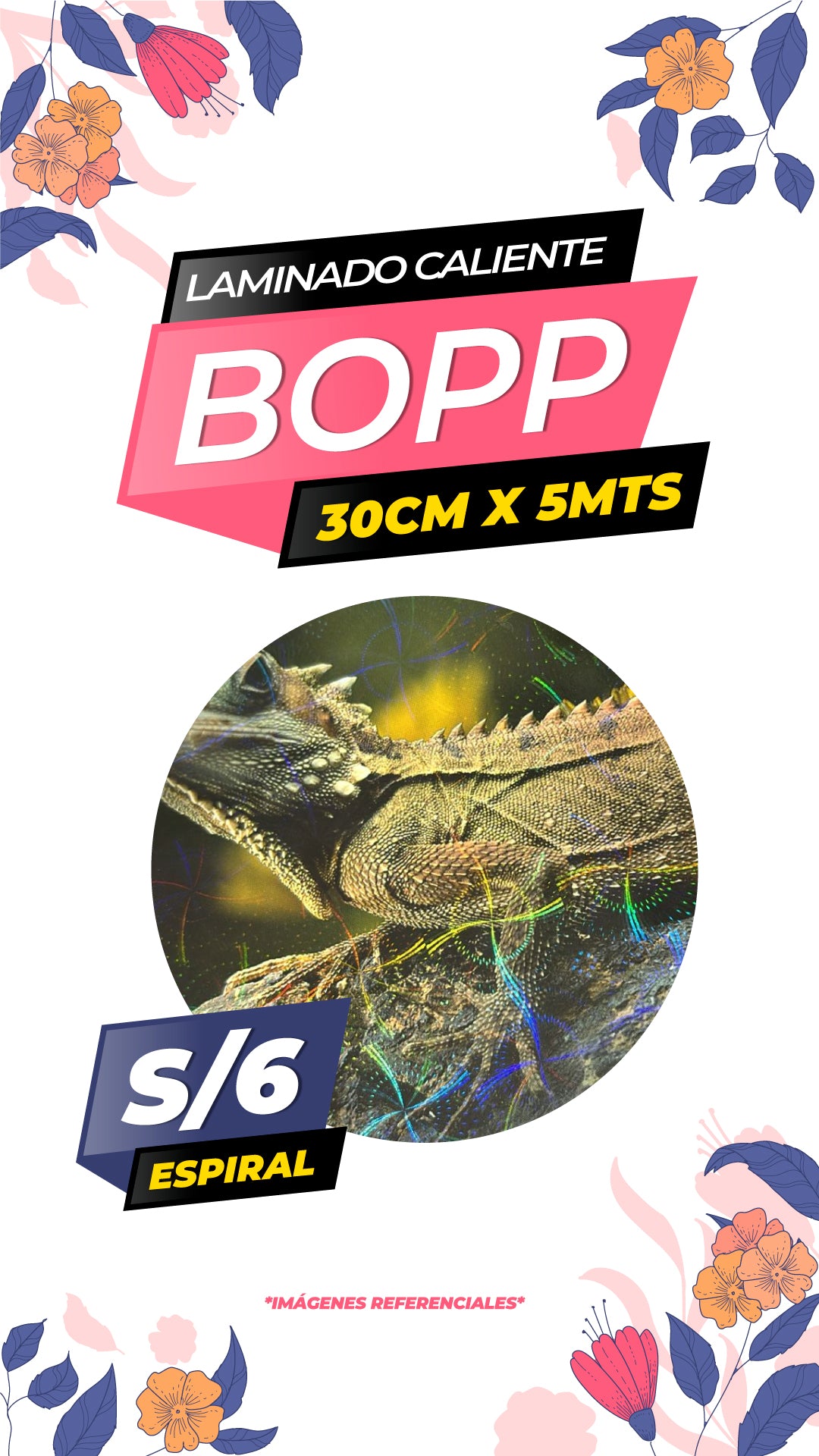 Rollo bopp holográfico ESPIRAL / 30CMX5M