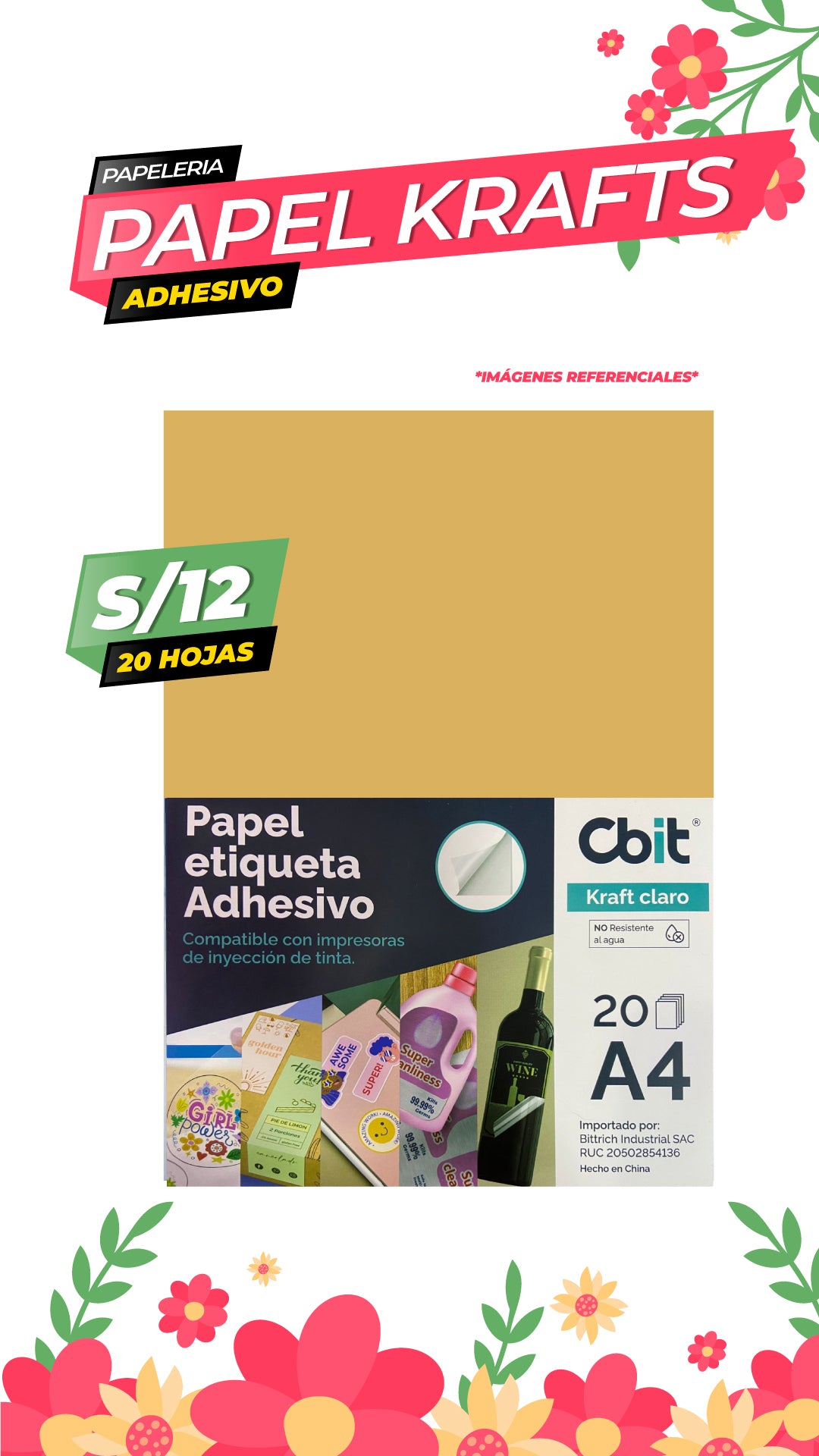 Papel Etiqueta Kraft Claro - A4 - 20 Hojas / Cbit