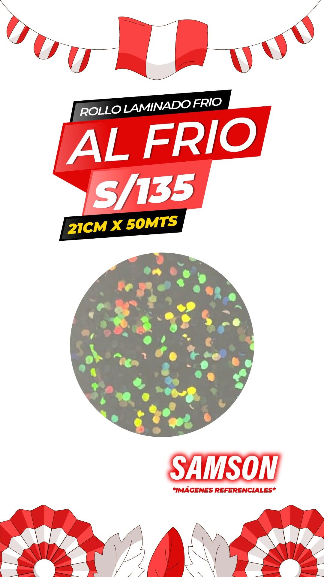 Laminado frio holográfico SAMSON / 21CM X50MTS ROLLO
