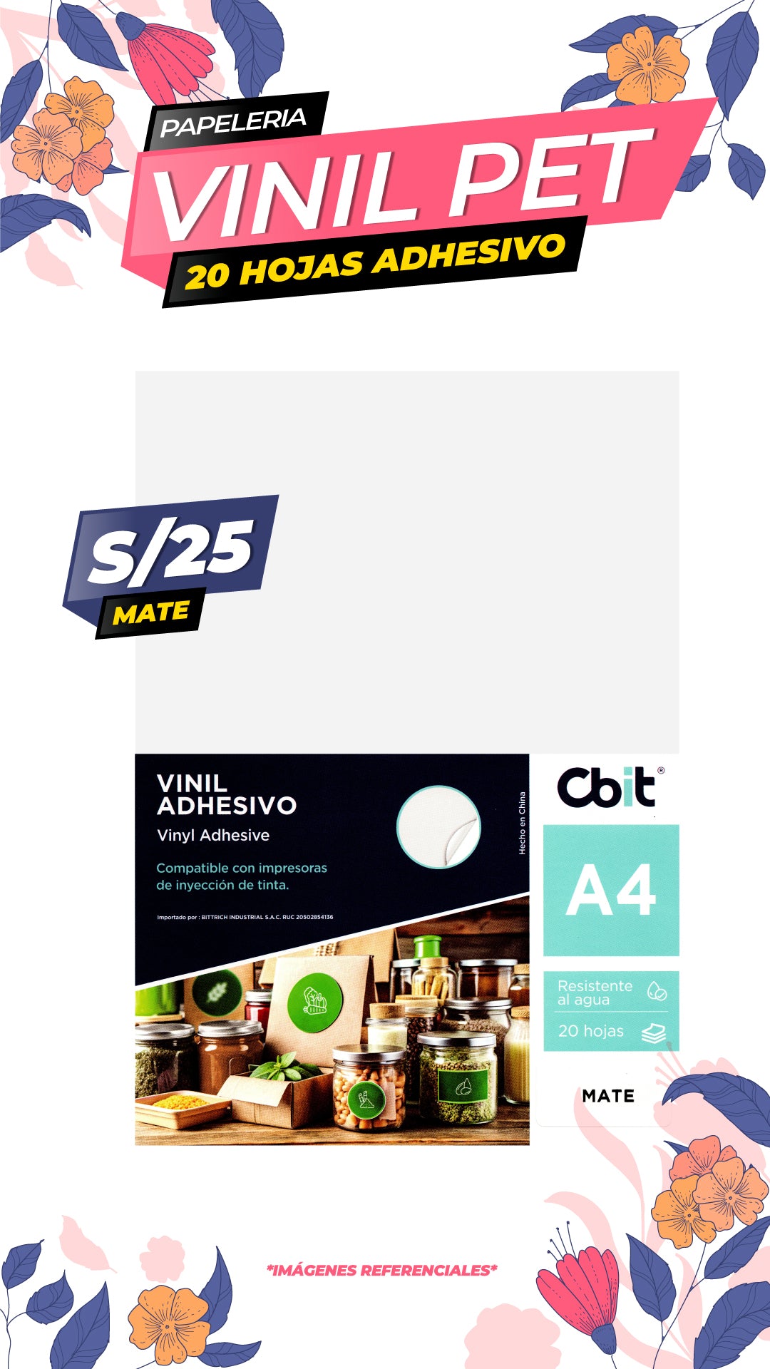 Vinil Adhesivo Pet Blanco Mate. A4-20H
