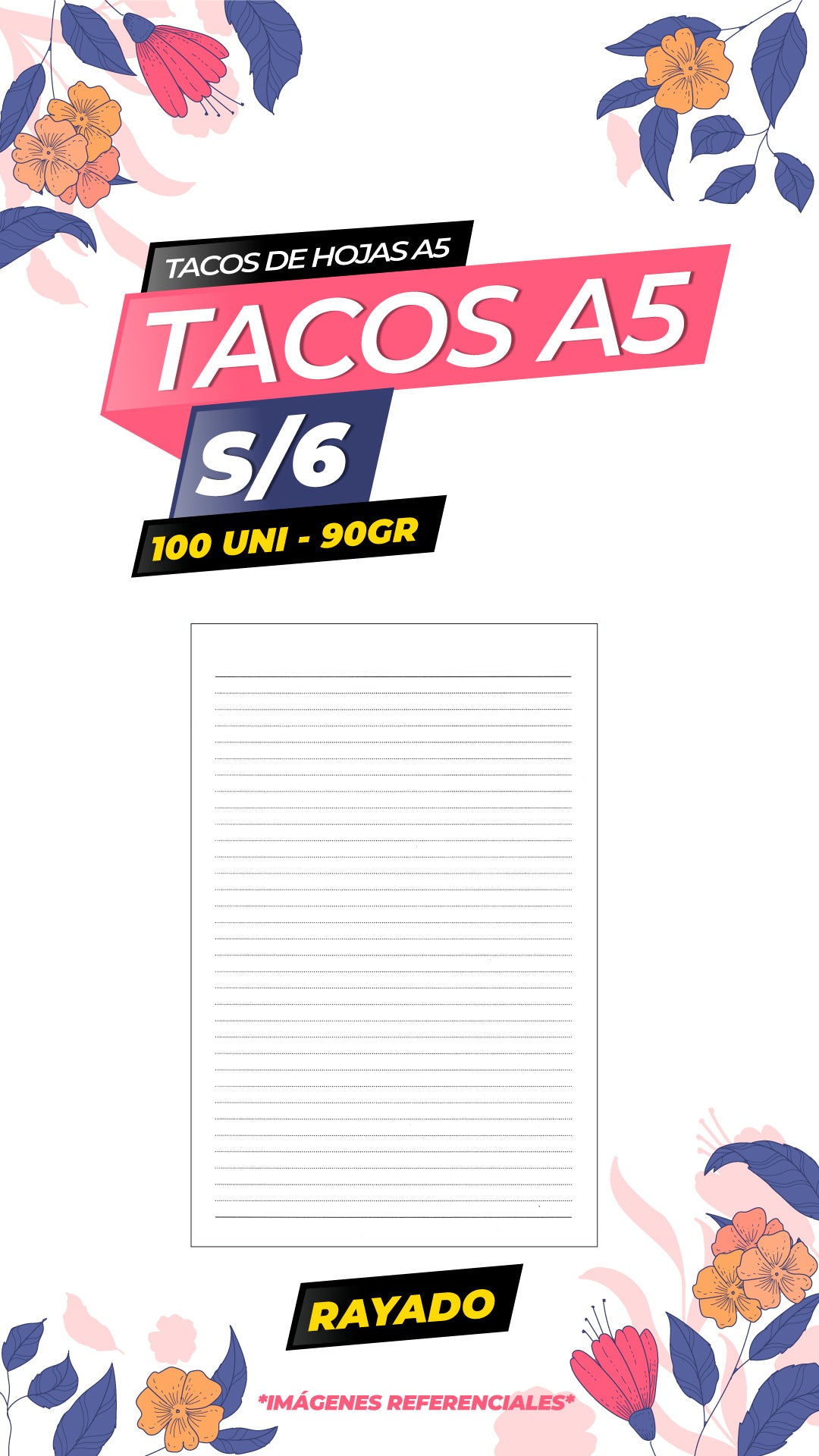 TACO A5 RAYADO - 90GR - 100 HOJAS