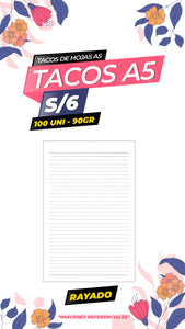 TACO A5 RAYADO - 90GR - 100 HOJAS
