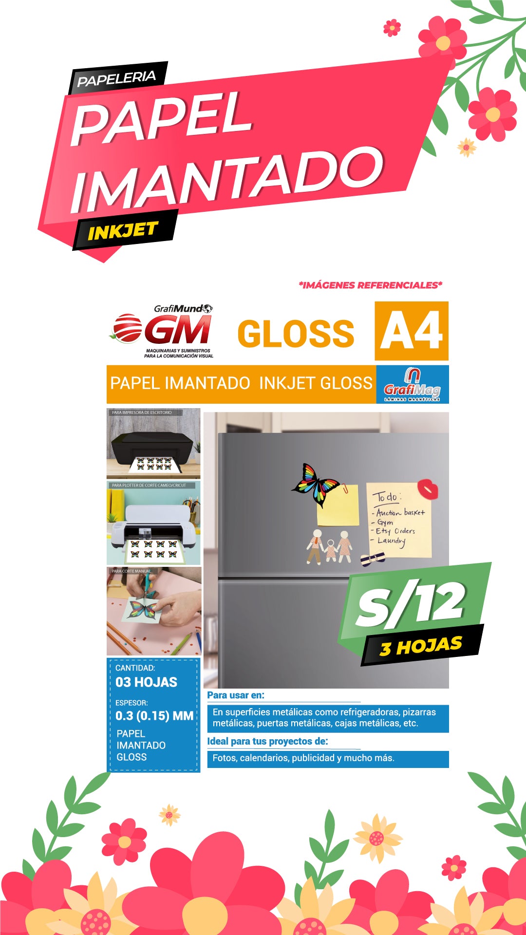 Papel Imantado Foto Gloss Inkjet A4 - 3h