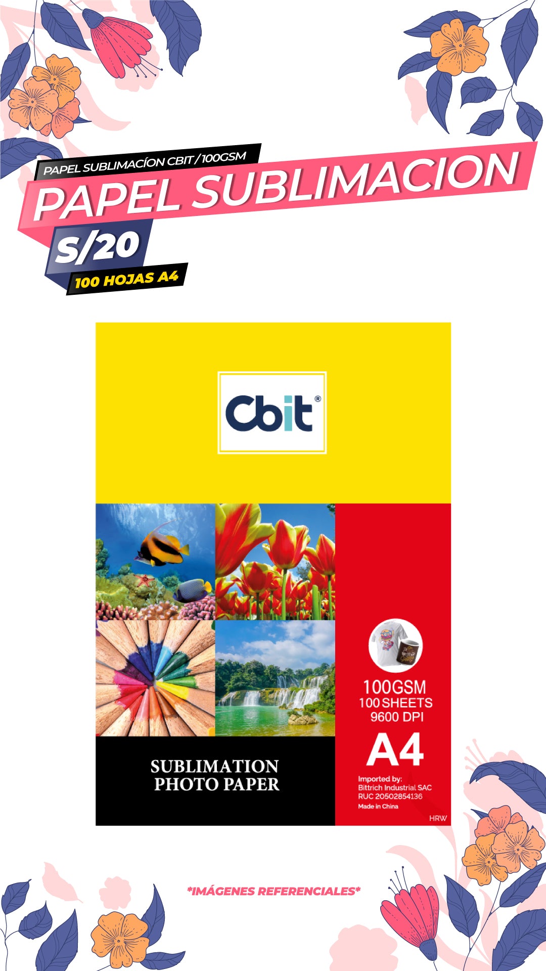 PAPEL PARA SUBLIMACION DE 100GMS PACK A4X100UND / CBIT