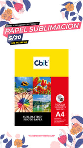 PAPEL PARA SUBLIMACION DE 100GMS PACK A4X100UND / CBIT