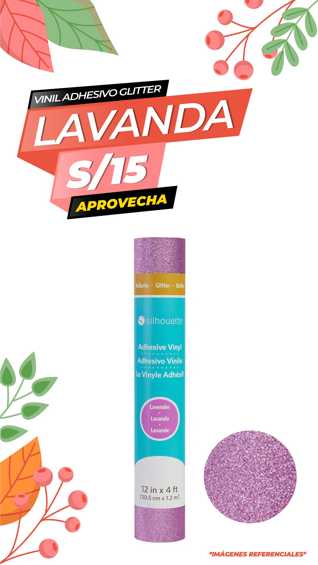 Vinil adhesivo Silhouette Glitter  30.5x1.2m - Lavanda