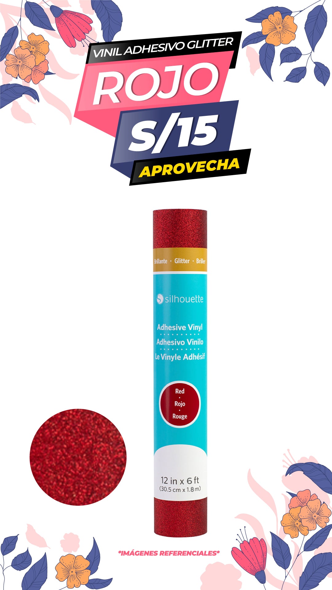 Vinil adhesivo Silhouette Glitter  30.5x1.2m - Red