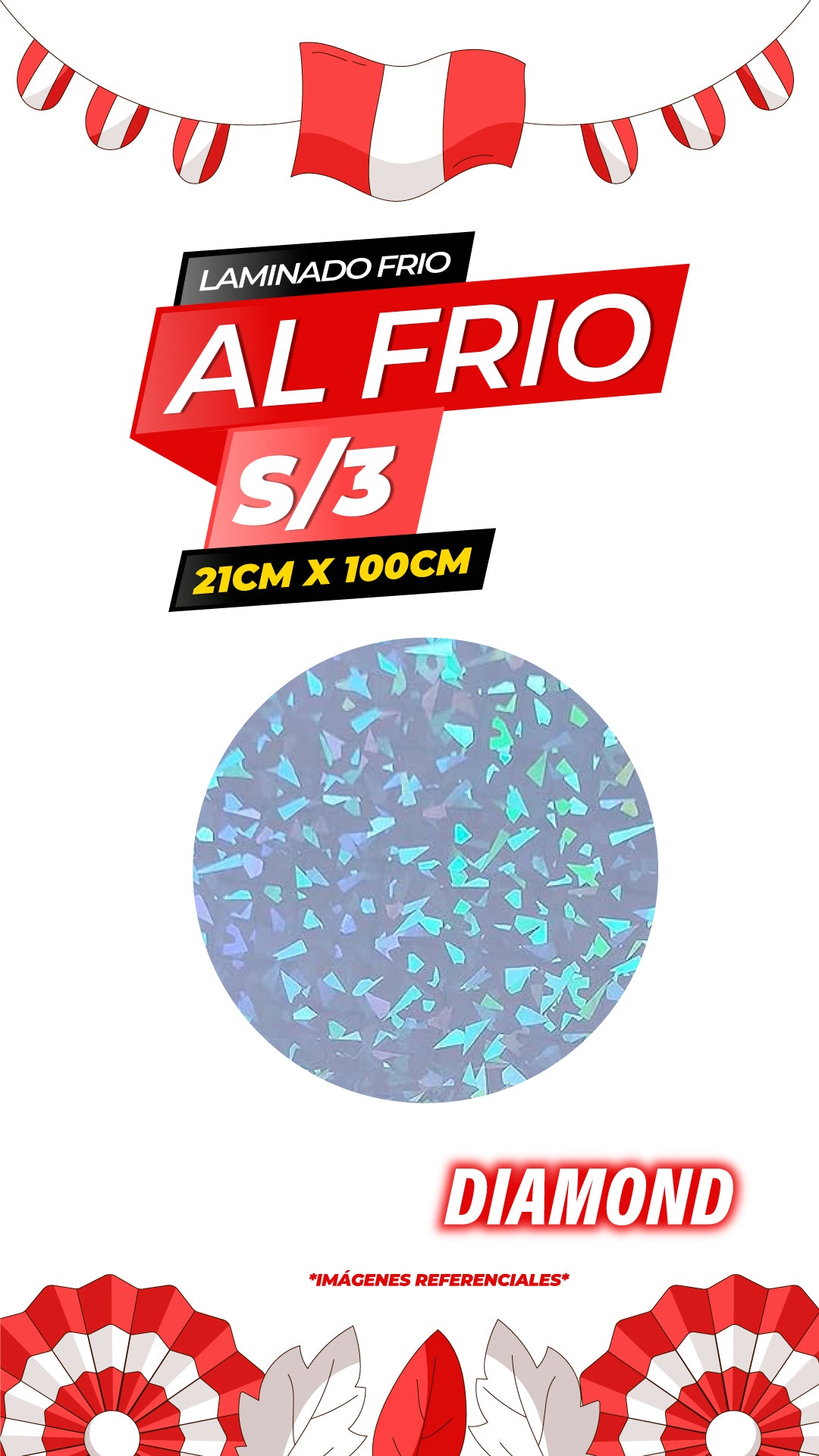 Laminado frio holográfico DIAMOND / 21CM X100CM