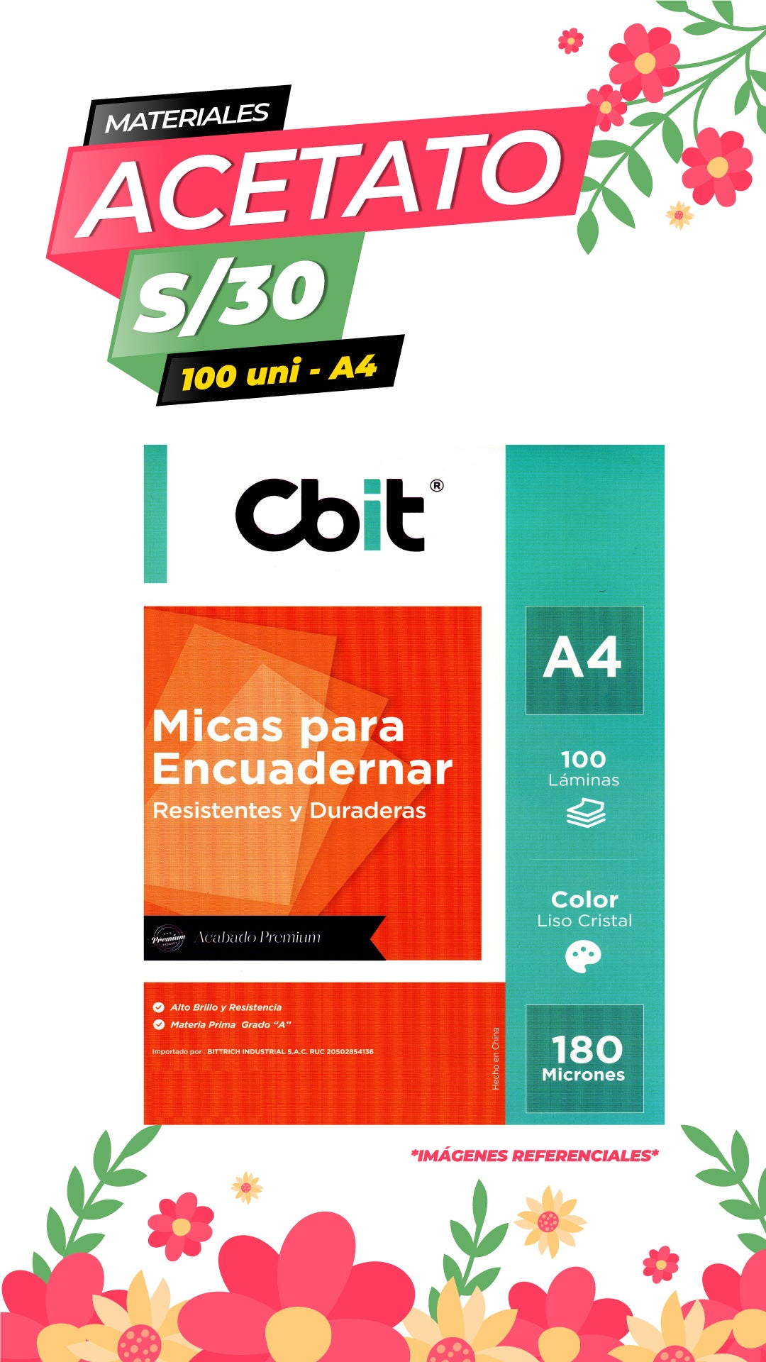 Acetato A4 x 100 unidades de 180 micrones / CBIT
