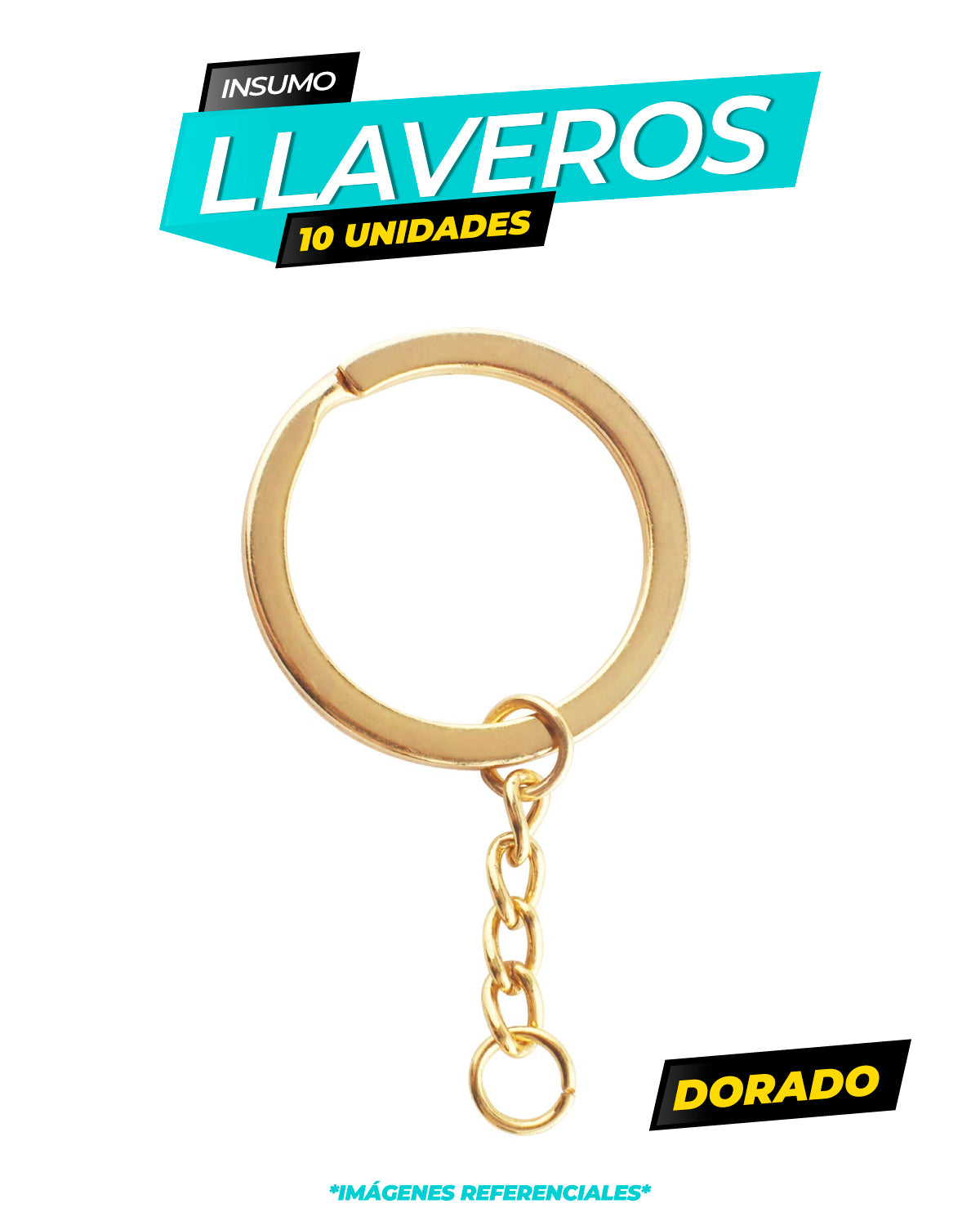 PACK ARGOLLA PARA LLAVEROS X 10 UNIDADES / DORADO