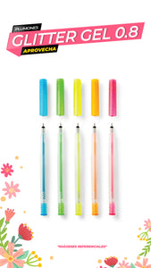 SET DE 5 BOLIGRAFOS GLITTER GEL NEON CRICUT EXPLORE Y MAKER (0,8 mm)/CRICUT
