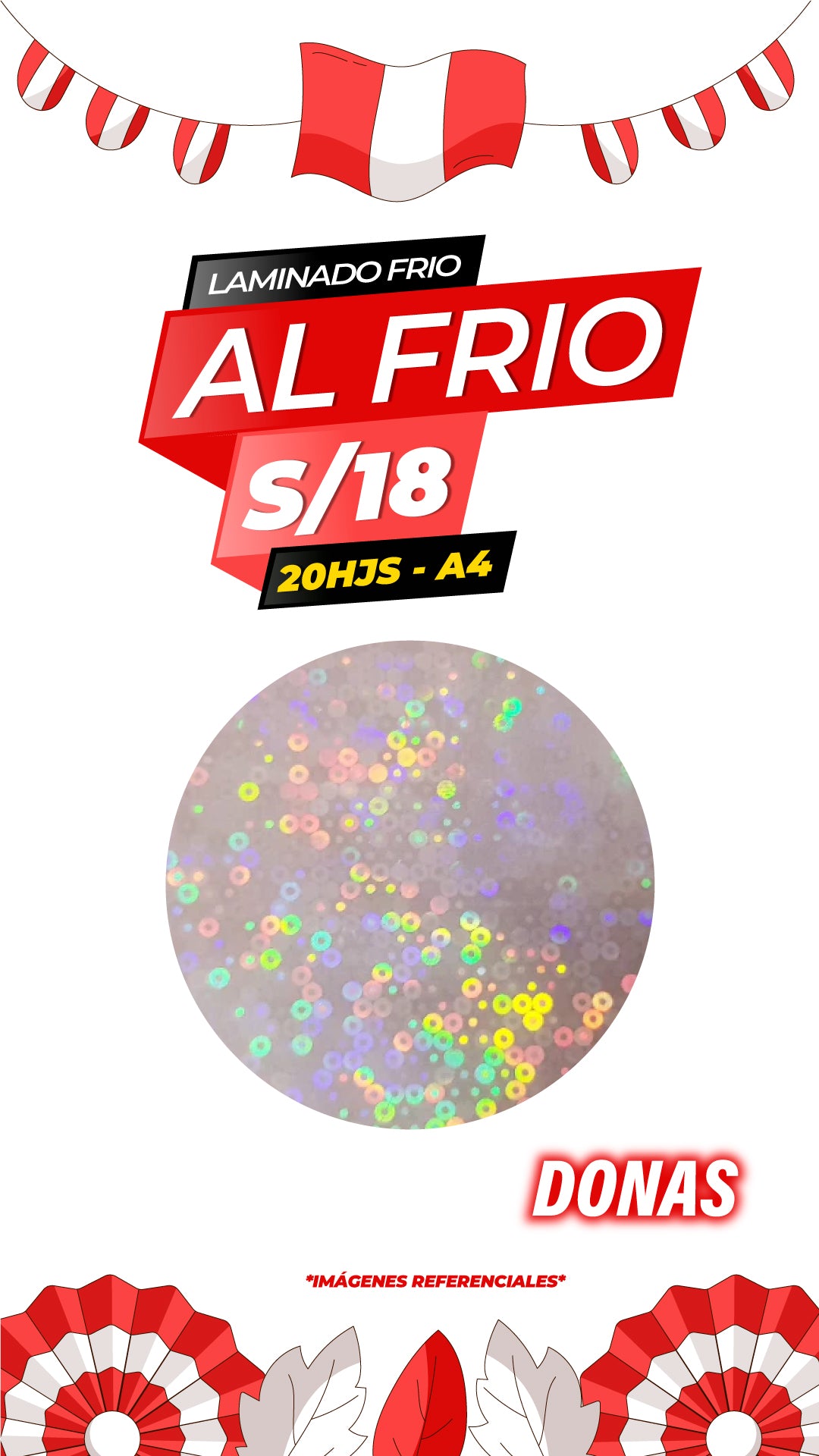 Laminado frio holográfico DONAS / Pack 20 hojas A4