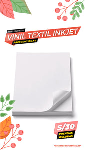 Vinil Textil Imprimible Inkjet  A4 x5 unds -  Prendas oscuras