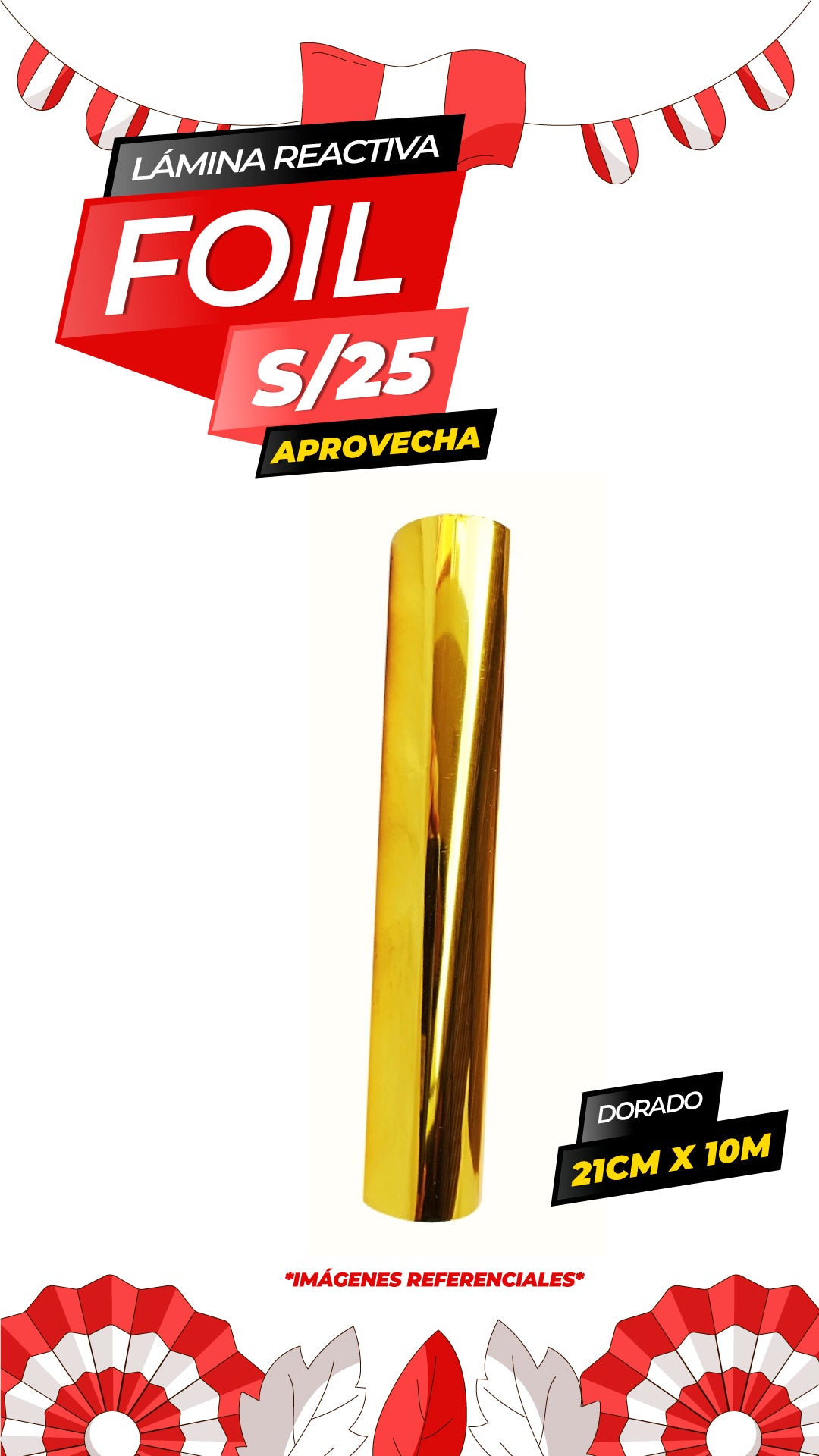 Foil reactivo / 21 cm x 10 mt / Dorado
