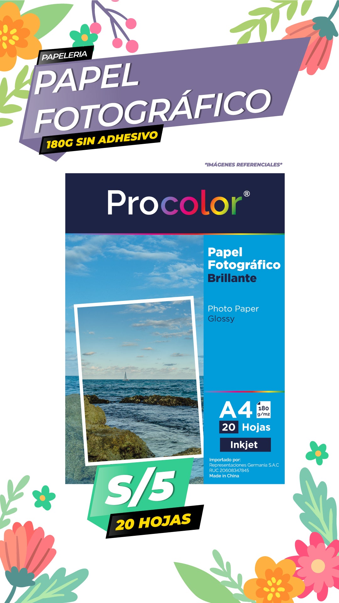 Papel Fotográfico Brillante 180 gr. A4-20H Procolor