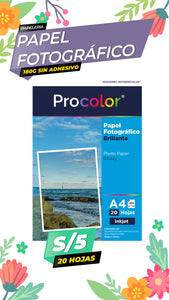 Papel Fotográfico Brillante 180 gr. A4-20H Procolor