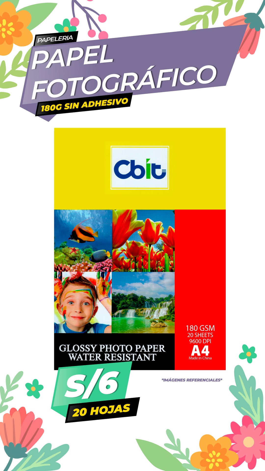 Papel Fotográfico Brillante 180 gr. A4-20H Cbit