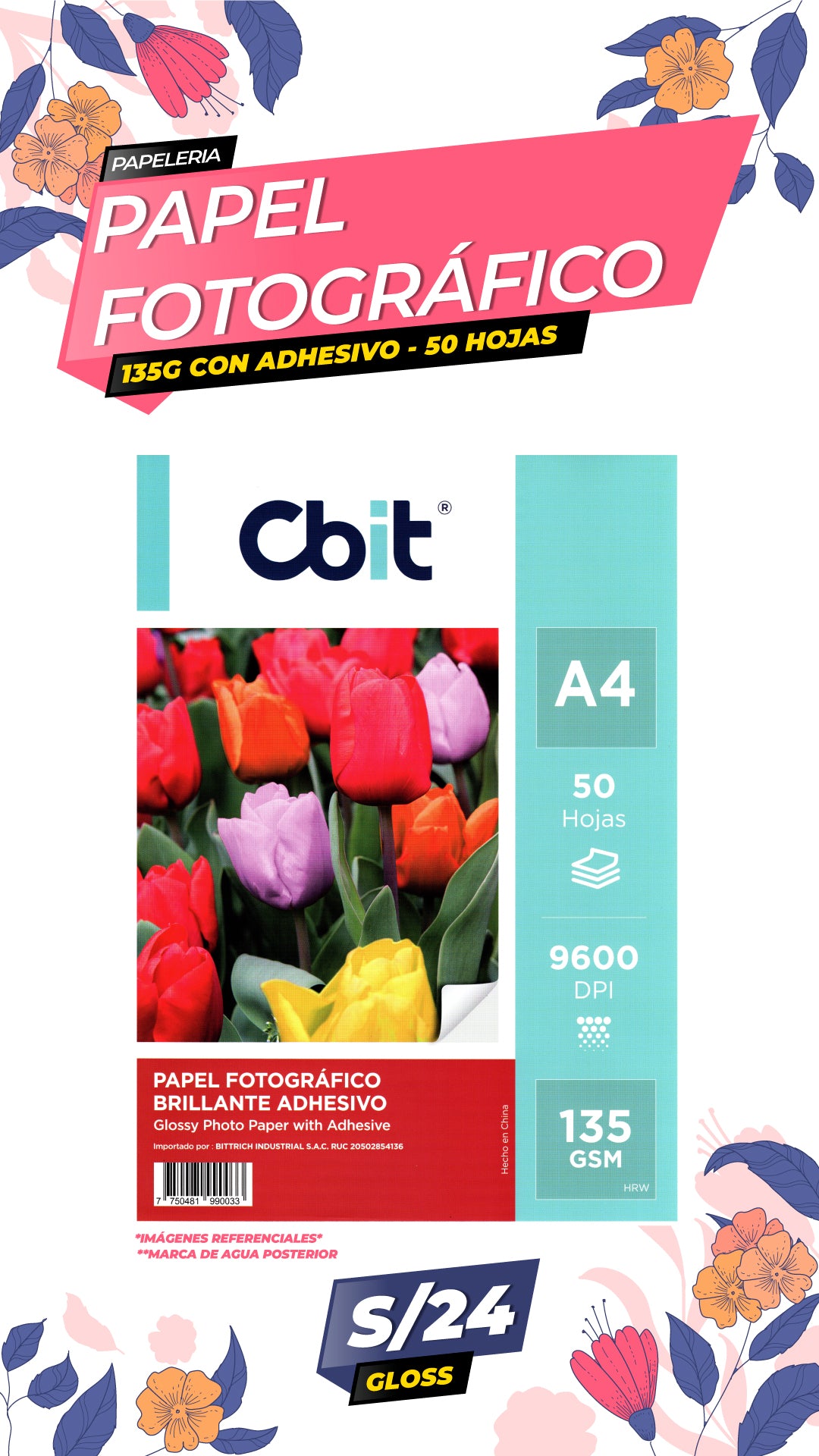 Papel Fotográfico Adhesivo 135 gr. A4-50H Cbit