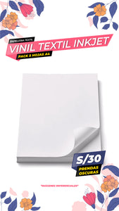 Vinil Textil Imprimible Inkjet  A4 x5 unds -  Prendas oscuras
