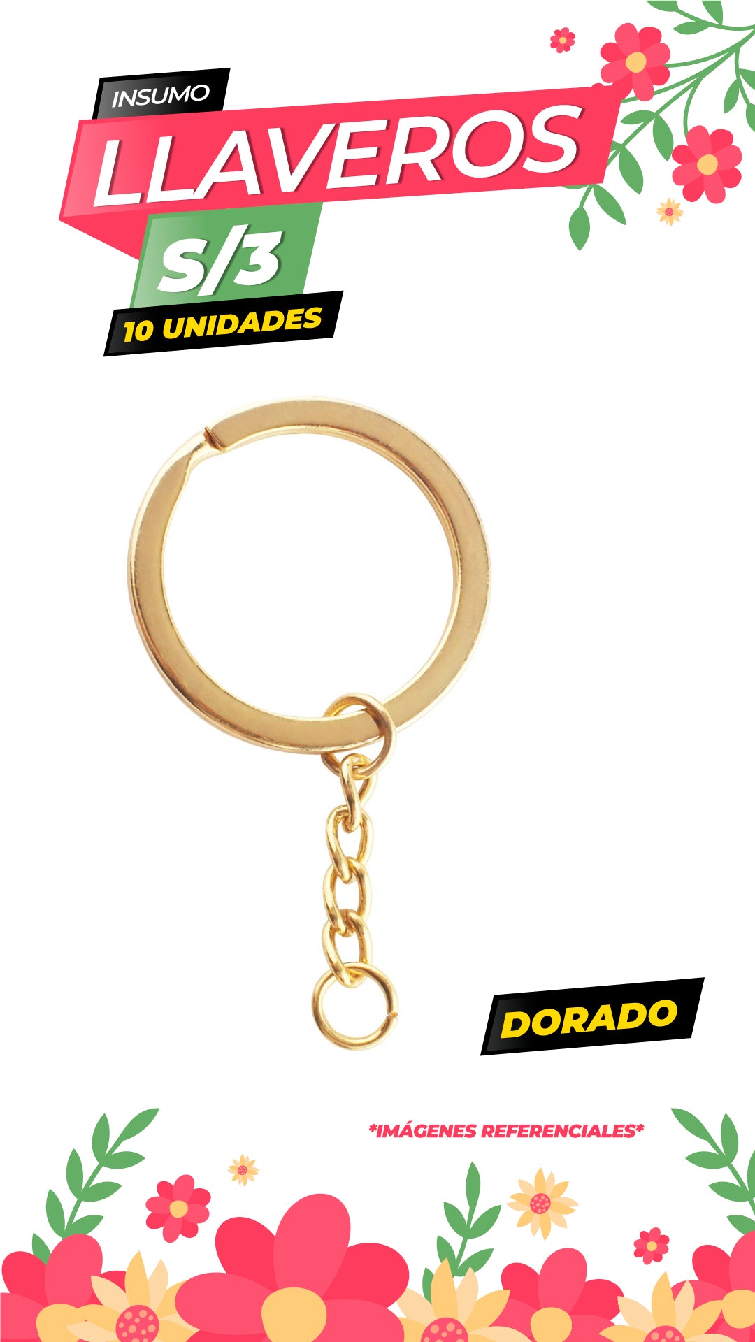 PACK ARGOLLA PARA LLAVEROS X 10 UNIDADES / DORADO