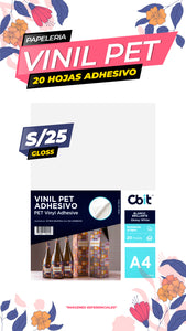 Vinil Adhesivo Pet Blanco Brillante. A4-20H Cbit