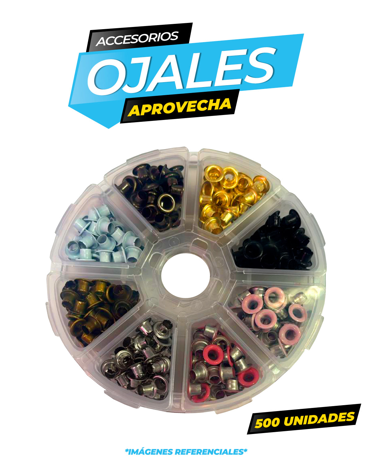 Estuche 500 unidades de Ojales - Colores Varios / ALT