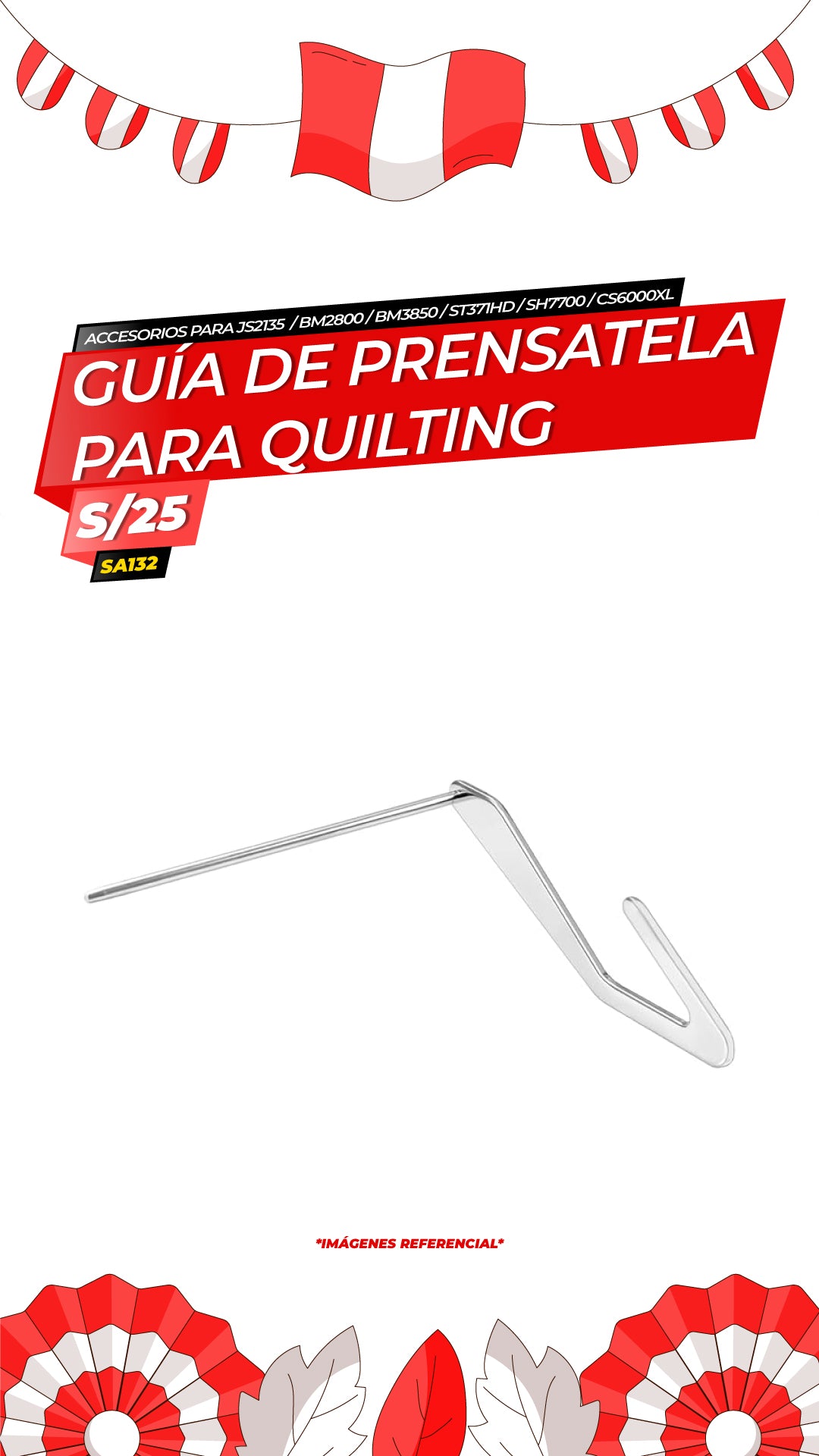 Soporte Guía de Prensatela de Doble Arrastre para Quilting - JS2135, BM2800, BM3850, ST371HD, CS6000XL, SH7700, NV970DL (SA132) / BROTHER