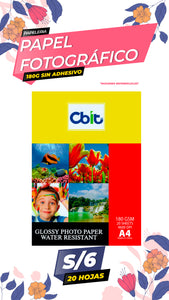 Papel Fotográfico Brillante 180 gr. A4-20H Cbit