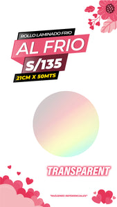 Laminado frio holográfico TRANSPARENTE / 21CM X50MTS ROLLO