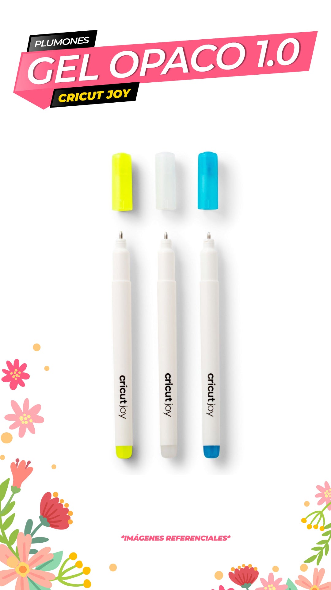 Boligrafos de Gel Opaco 1.0 mm - Amarillo - Blanco - Azul / CRICUT JOY