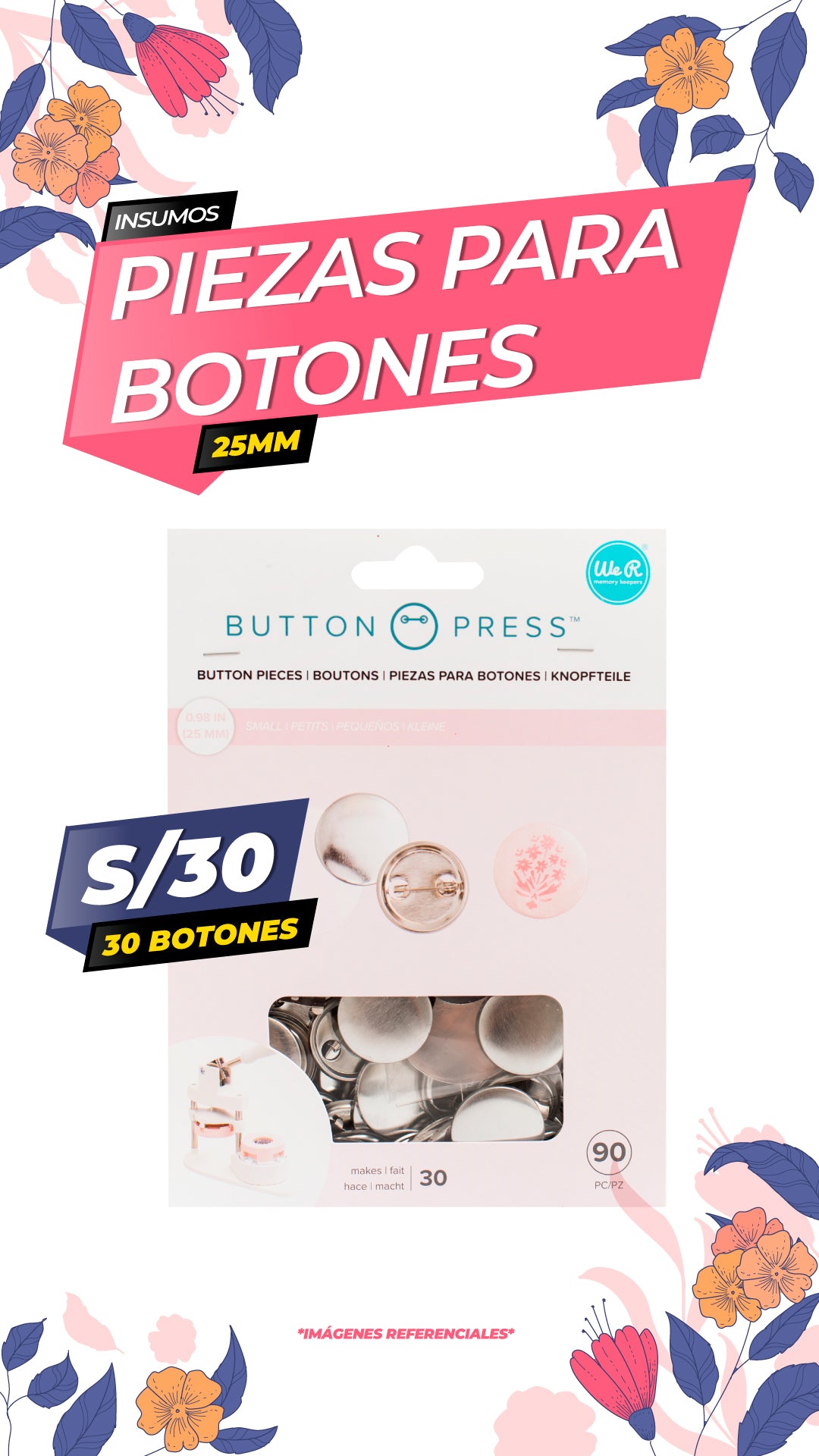 We R Makers Button Press Small 25mm Button - 30 Botones