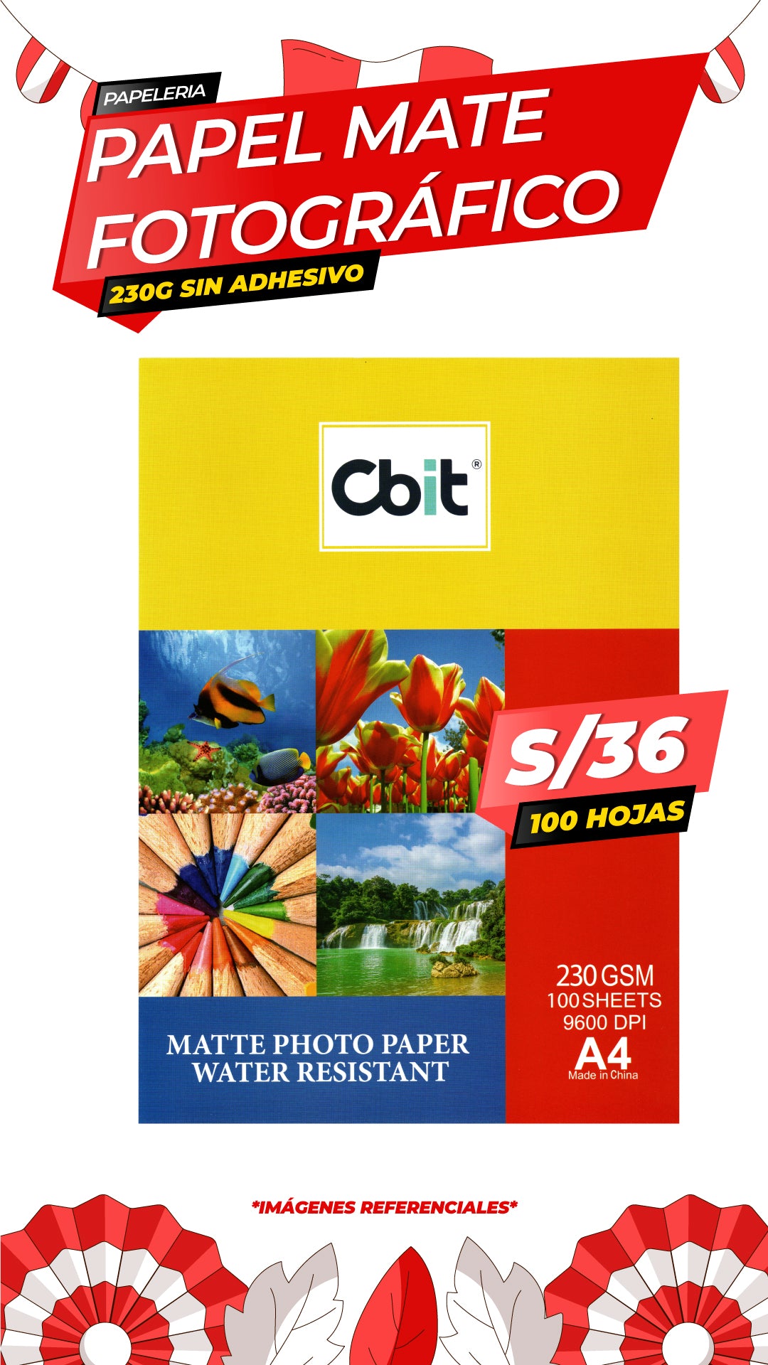 Papel Fotográfico Mate 230 gr. A4-100H Cbit
