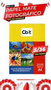 Papel Fotográfico Mate 230 gr. A4-100H Cbit